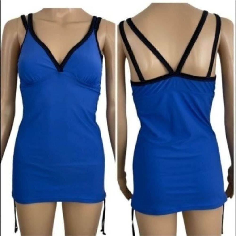 Free Country Tankini Swim Tank top blue black size small